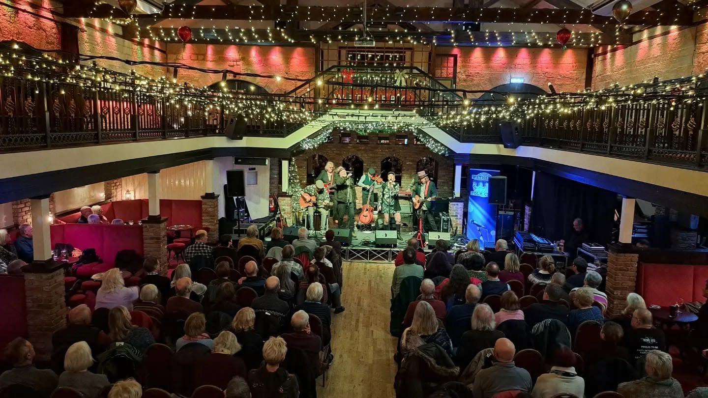 A live band playing to a full room at The Engine Shed