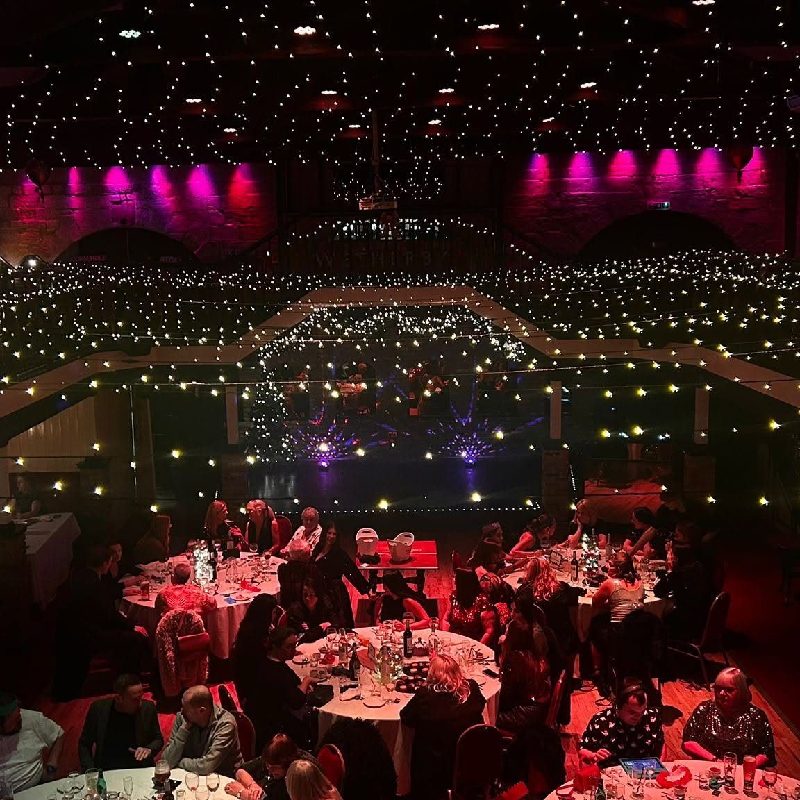 The room dressed for one of the venue's own Christmas party nights