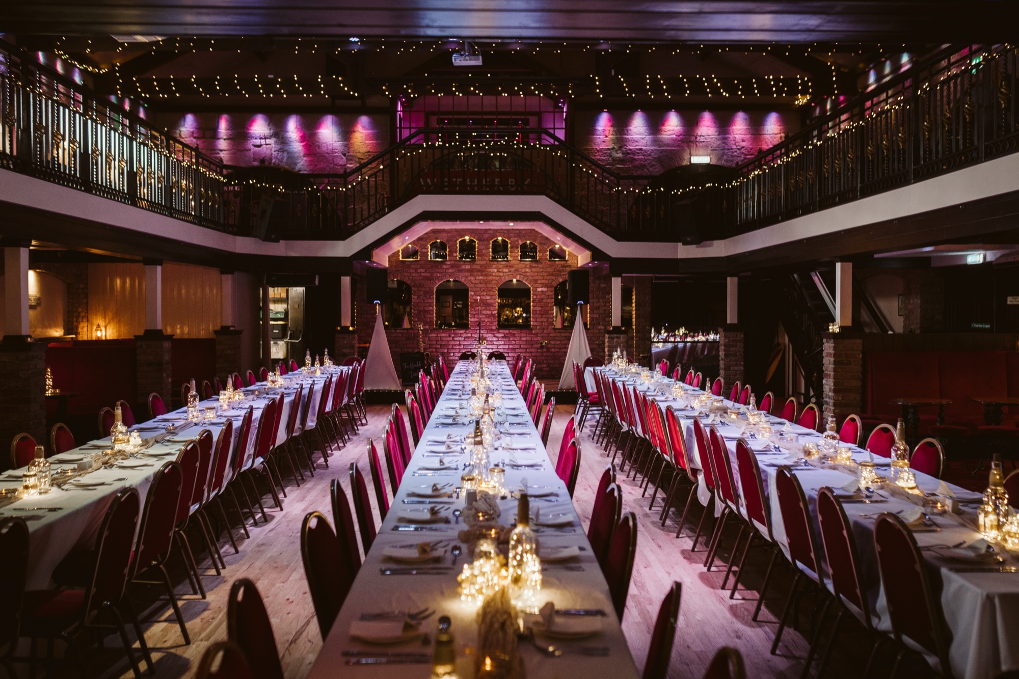 The main hall dressed for a wedding at The Engine Shed