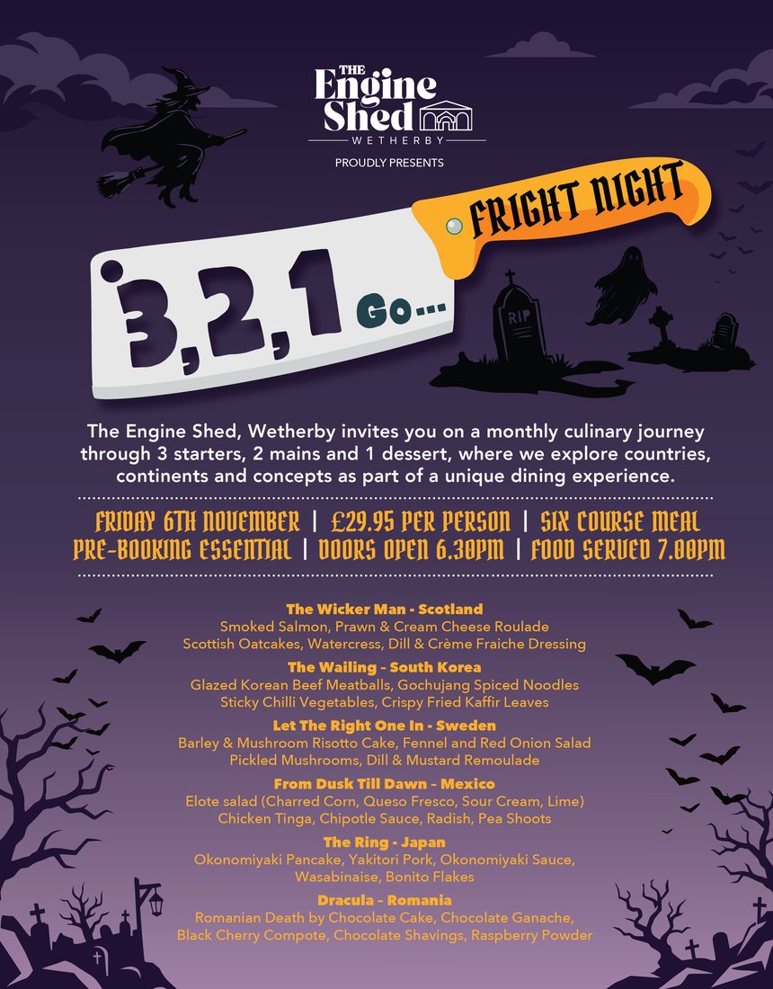 3, 2, 1 Go Fright Night six course dining poster, 6 November 2026
