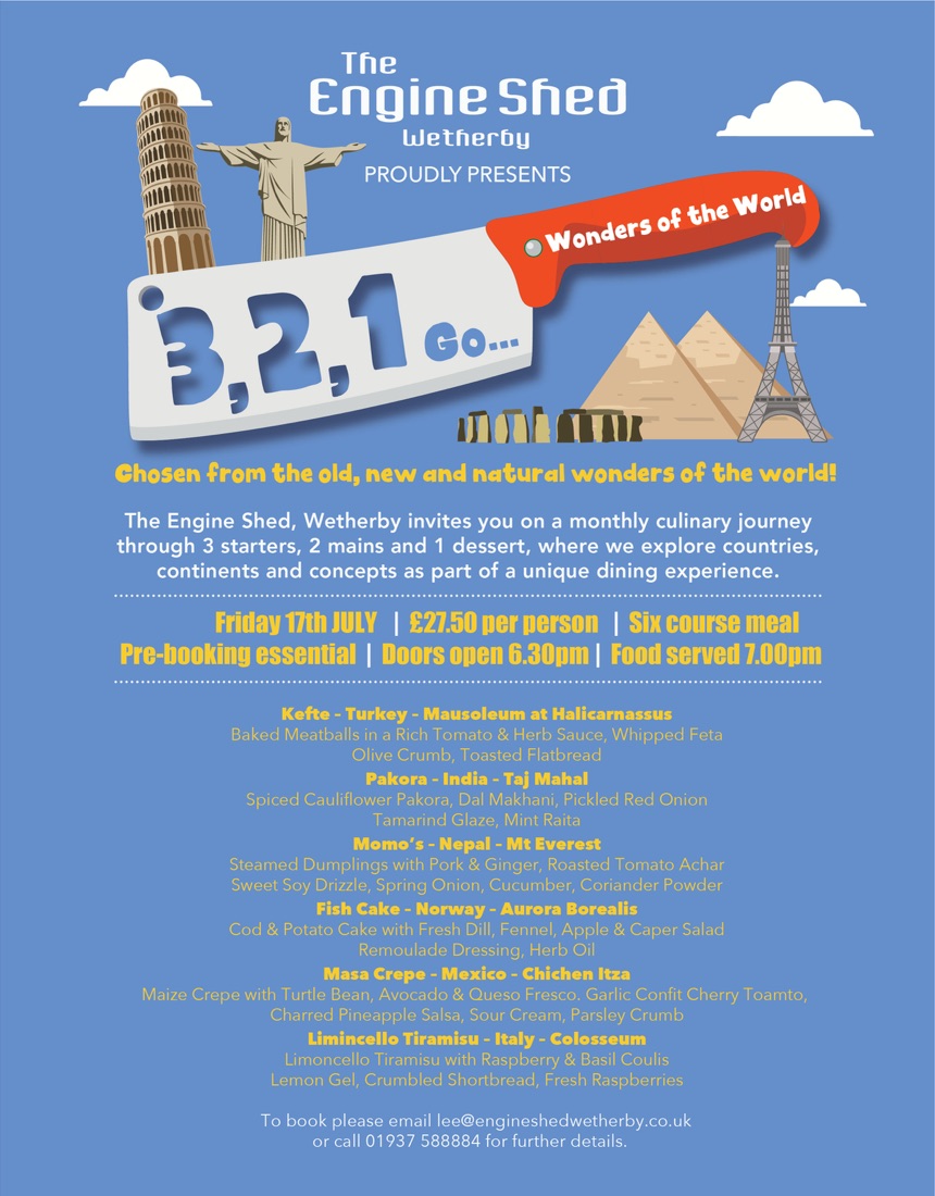 Poster for the 3, 2, 1 Go Wonders of the World dining event on Friday 17 July