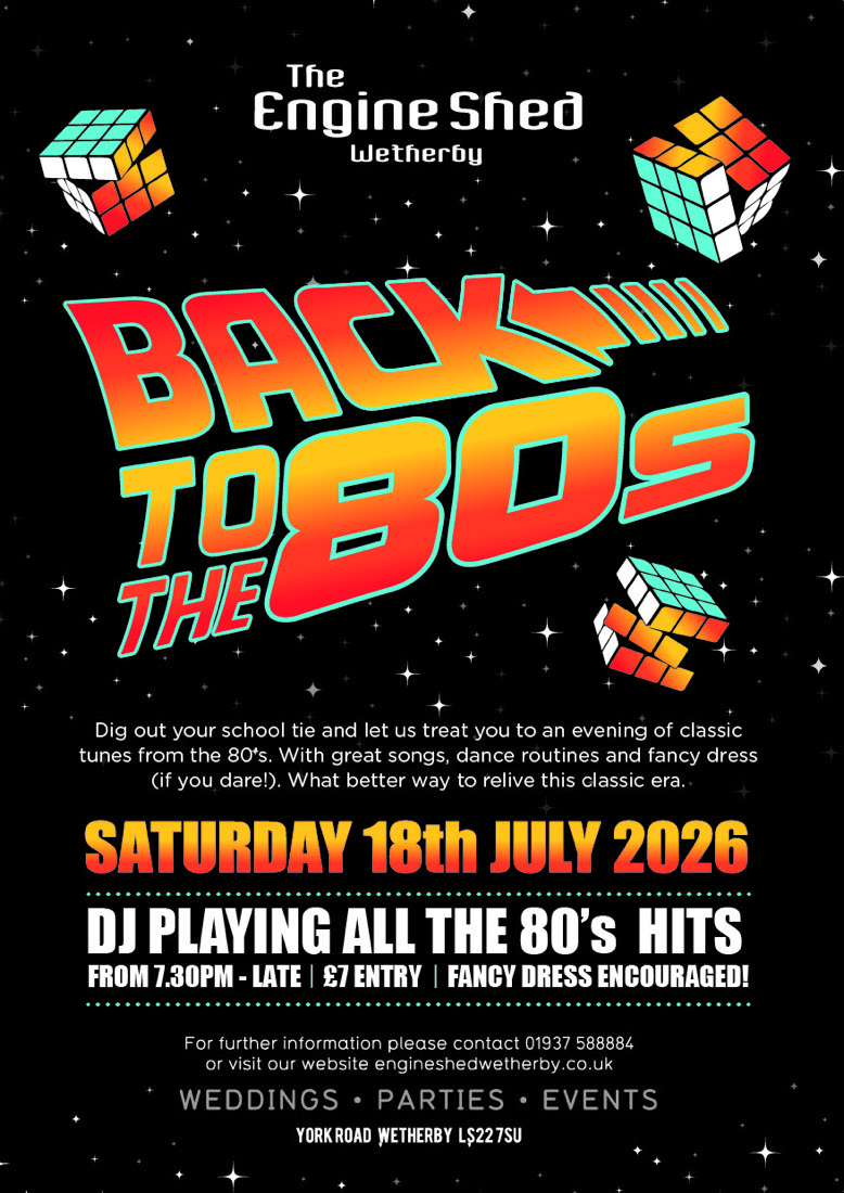 Back to the 80s DJ night poster, Saturday 18 July 2026