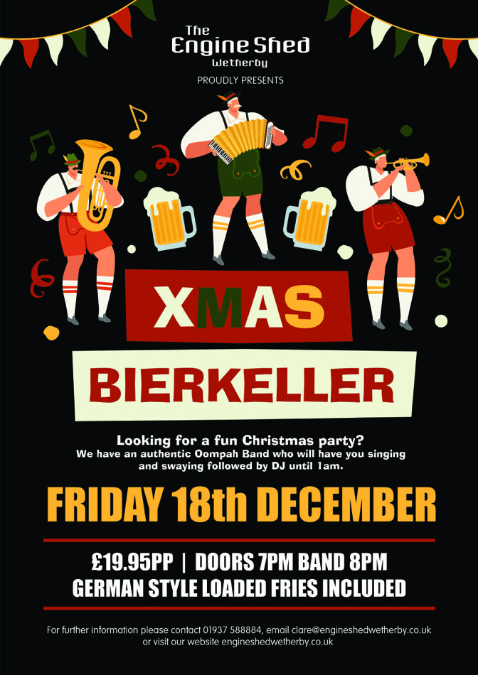 Xmas Bierkeller poster, Friday 18 December, oompah band