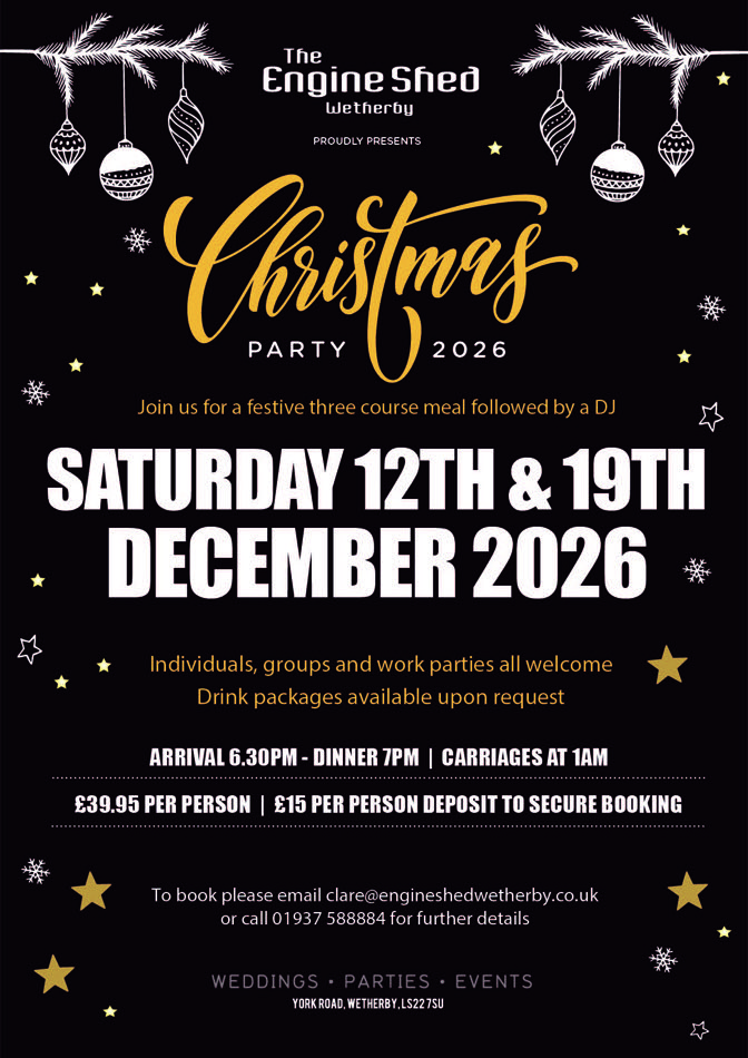 Christmas Party 2026 poster for Saturday 12 and 19 December