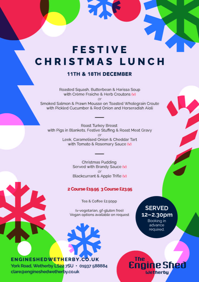 Festive Christmas Lunch menu poster for 11 and 18 December