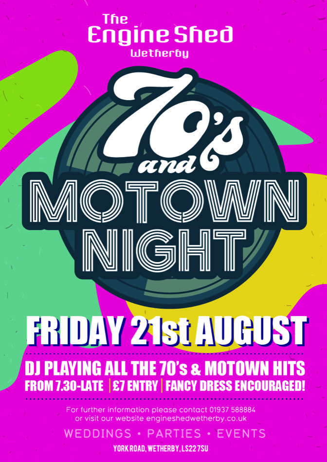 70s and Motown Night poster, Friday 21 August